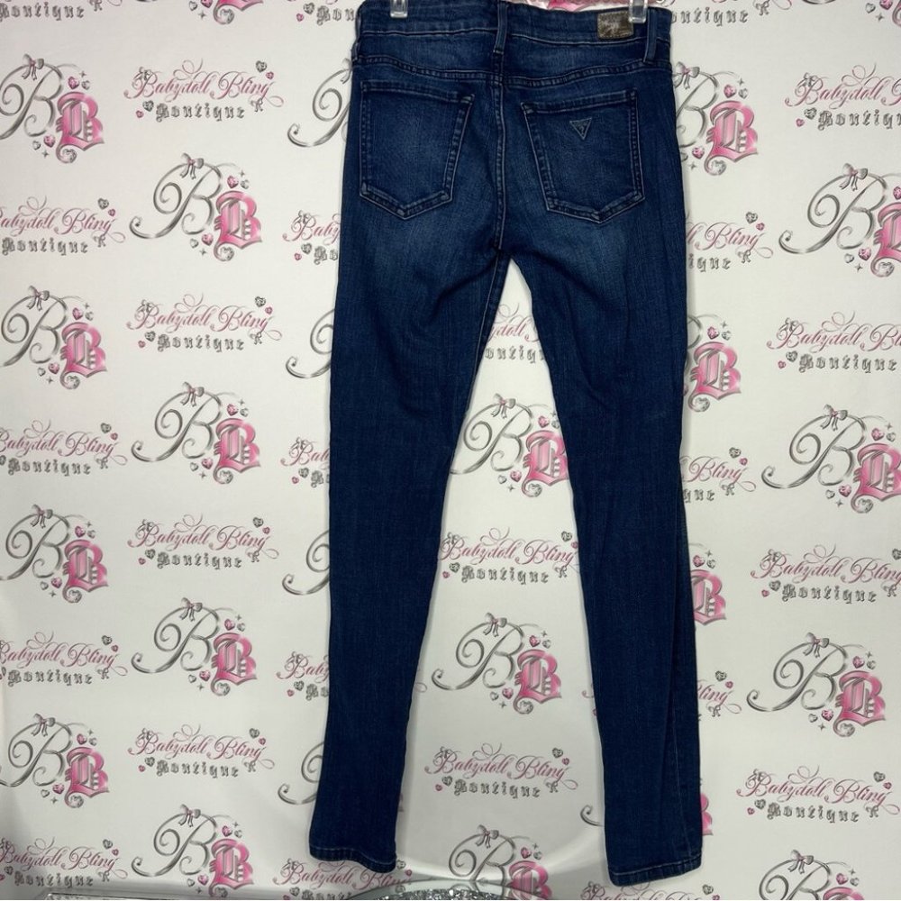 Guess jeans curvy Sophia skinny denim blue faded wash triangle logo iconic - Picture 6 of 11
